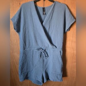 Bobi Slate Wrap Romper With Pockets